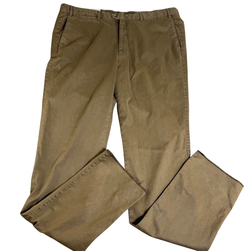 Hiltl Mens Tobacco Brown Twill Flat Front Chino Trousers Doyle 42W 38L